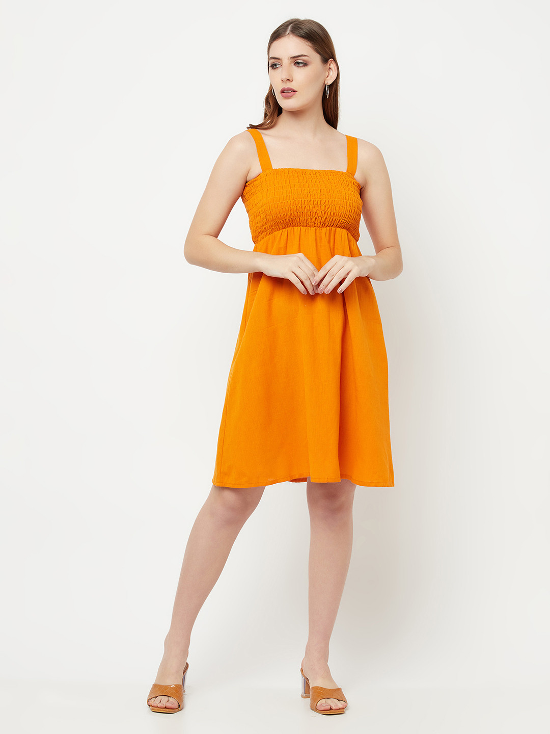 Cotton smocked Orange dress