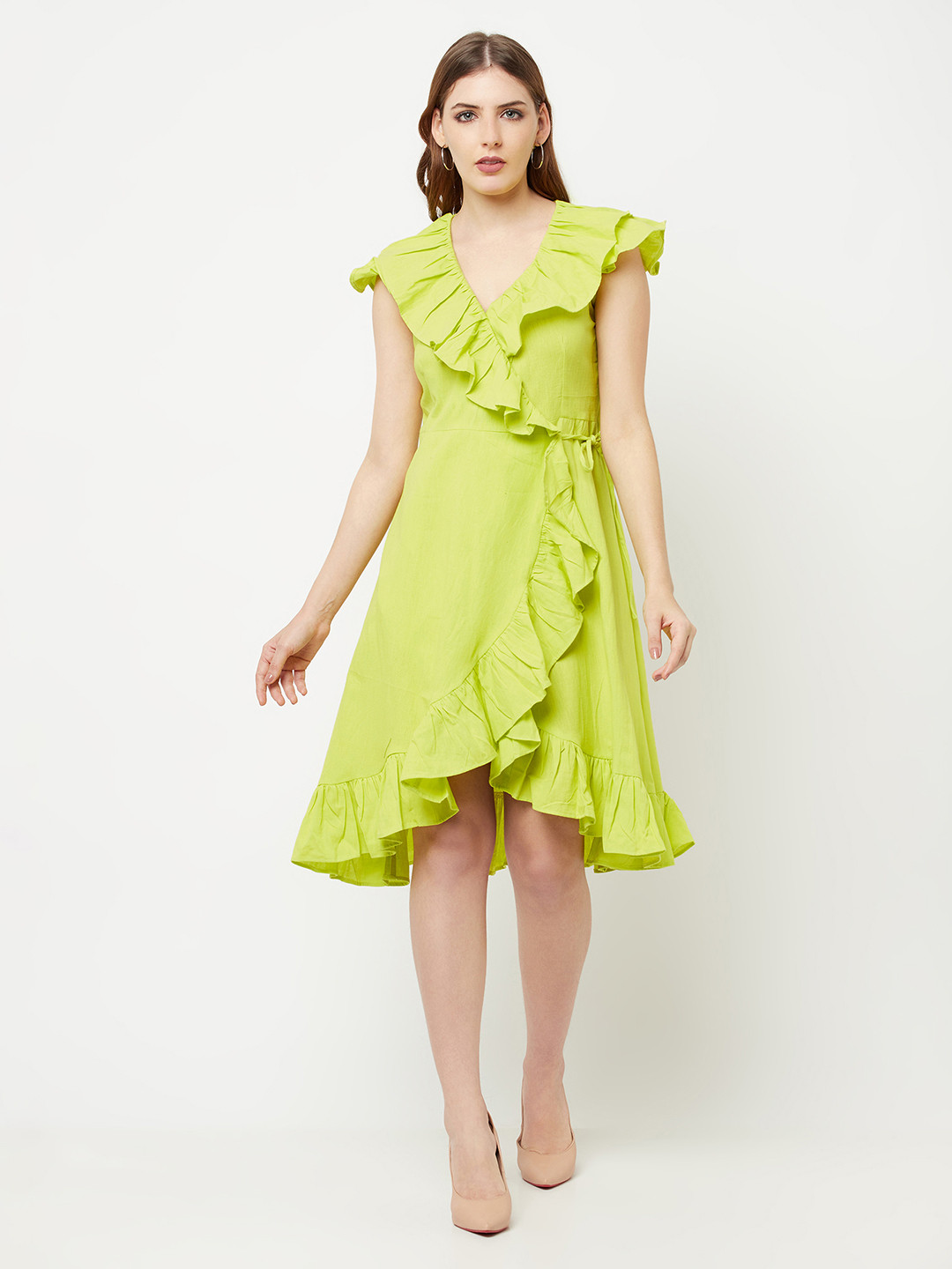 Lime Green Cotton Wrap Dress