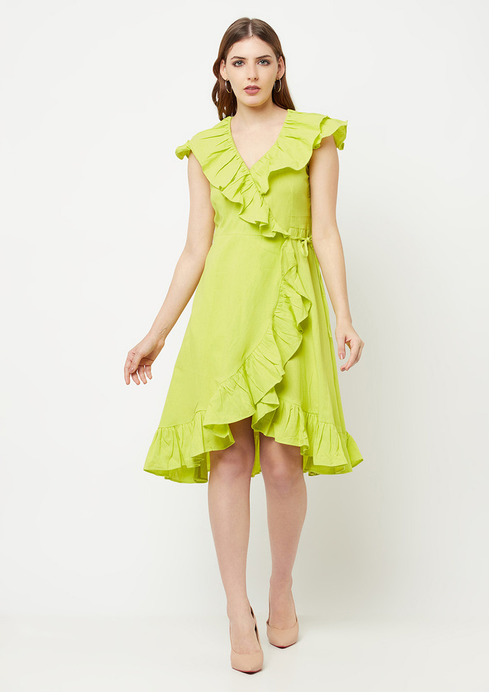 Lime Green Cotton Wrap Dress
