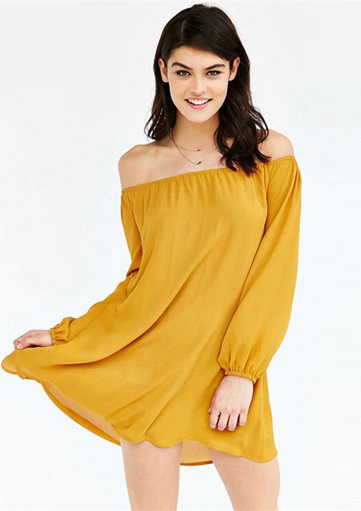 Classic Flared Off-shoulder Yellow Short Dress