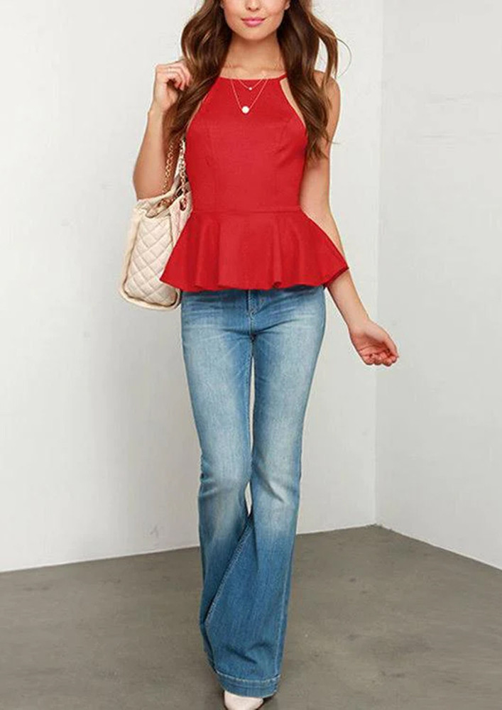 BACKLESS WITH A ZIPPER PEPLUM RED TOP