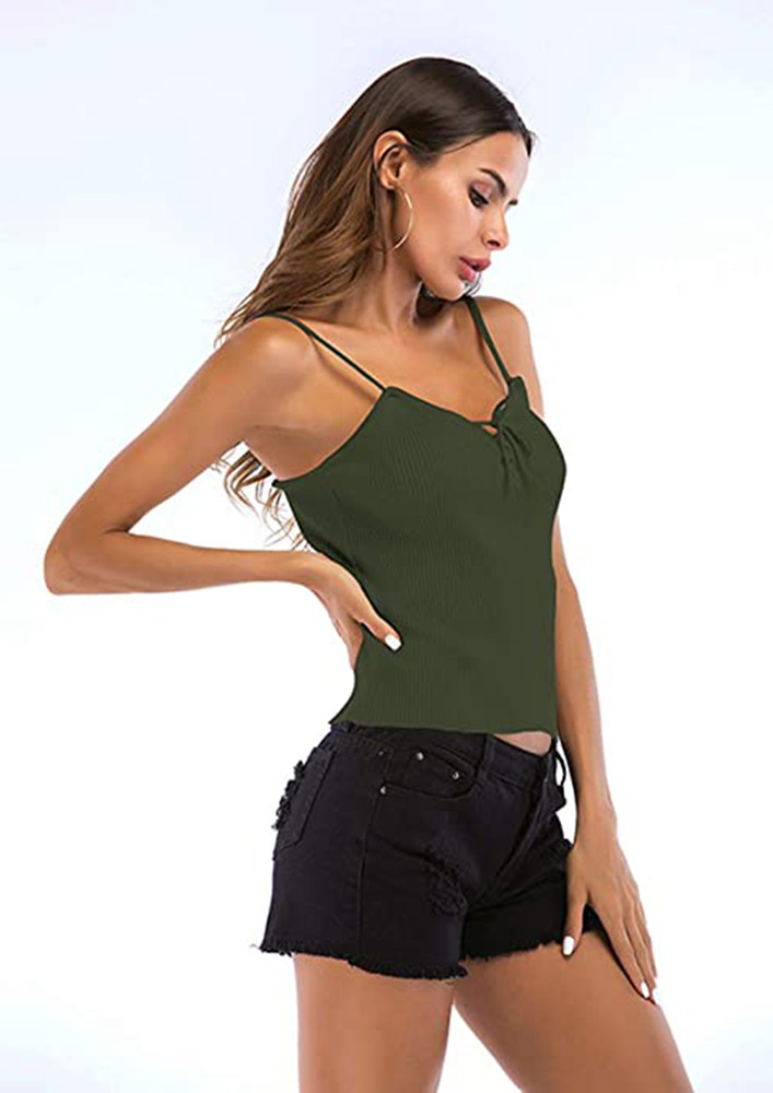 Strappy Front-tie Detail Solid Green Cami