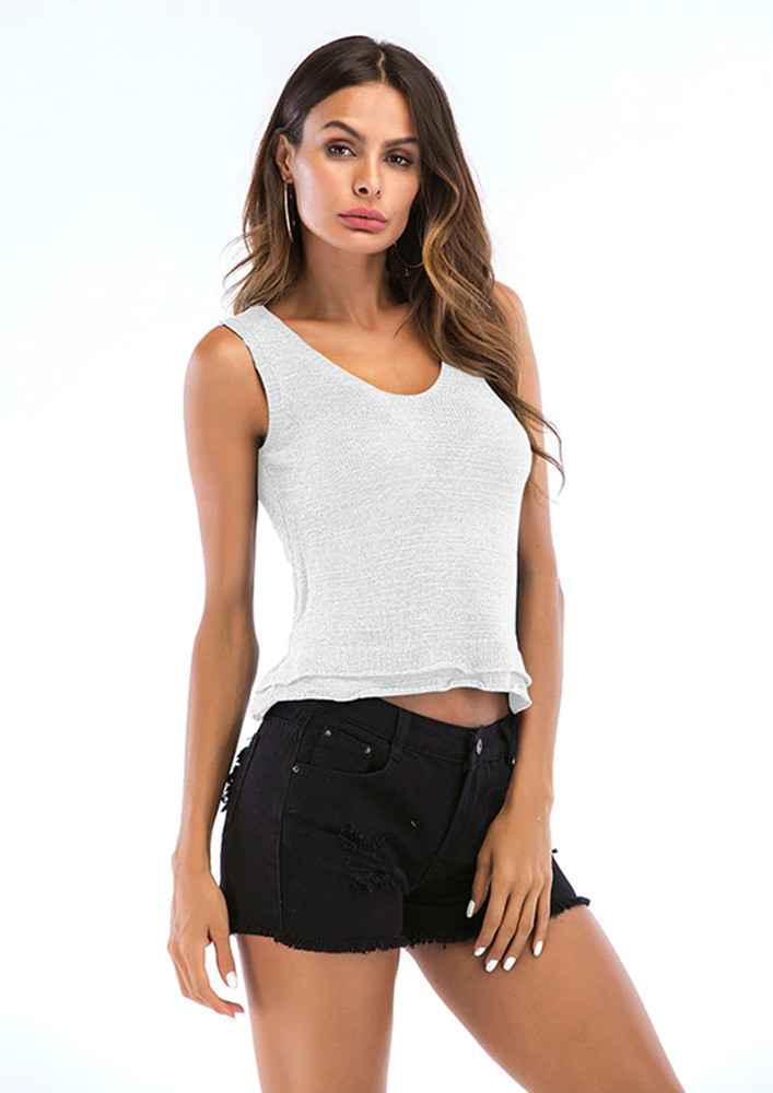 IN SOLID WHITE U-NECK SLEEVELESS VEST TOP