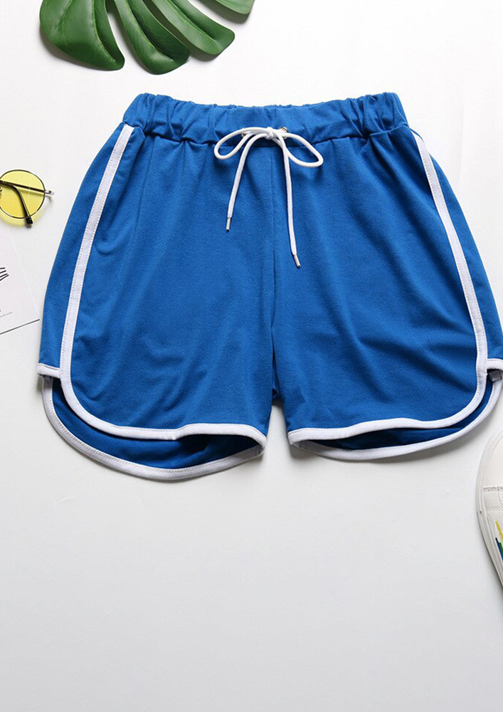 Blue Drawstring Fitted Contrast Edge Shorts