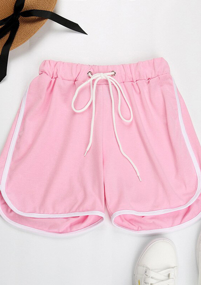 Light Pink Drawstring Fitted Contrast Edge Shorts
