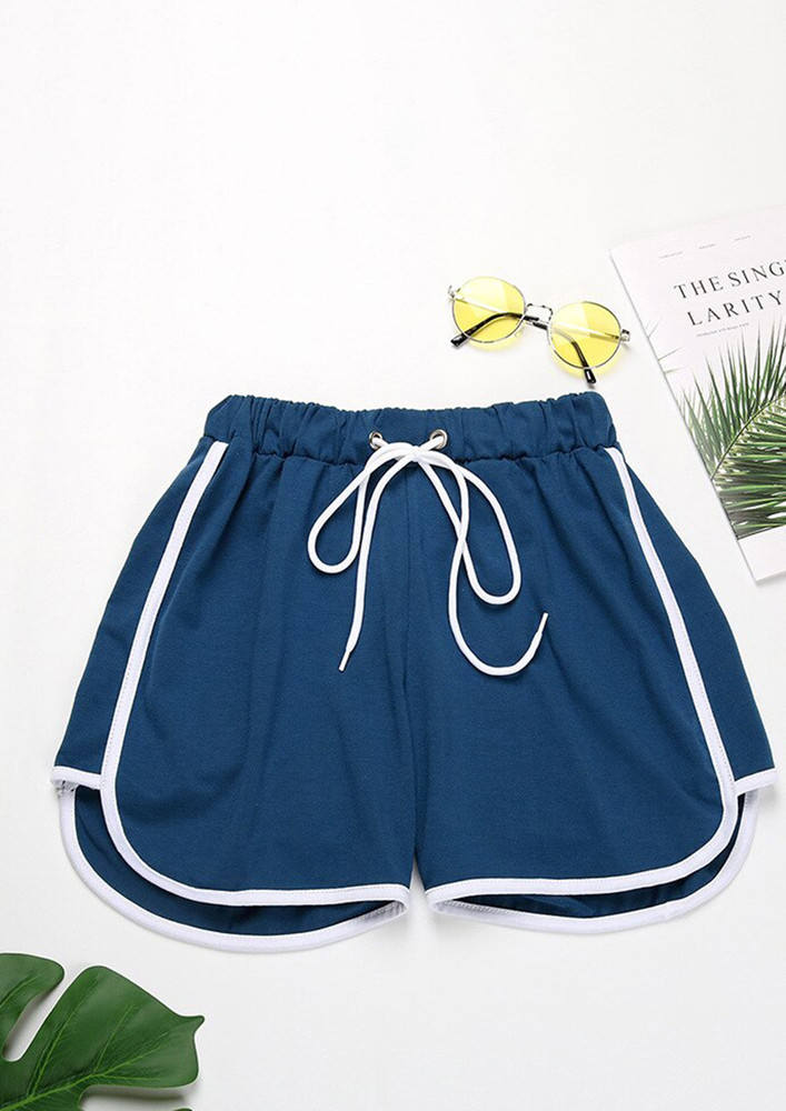 Deep-blue Drawstring Fitted Contrast Edge Shorts