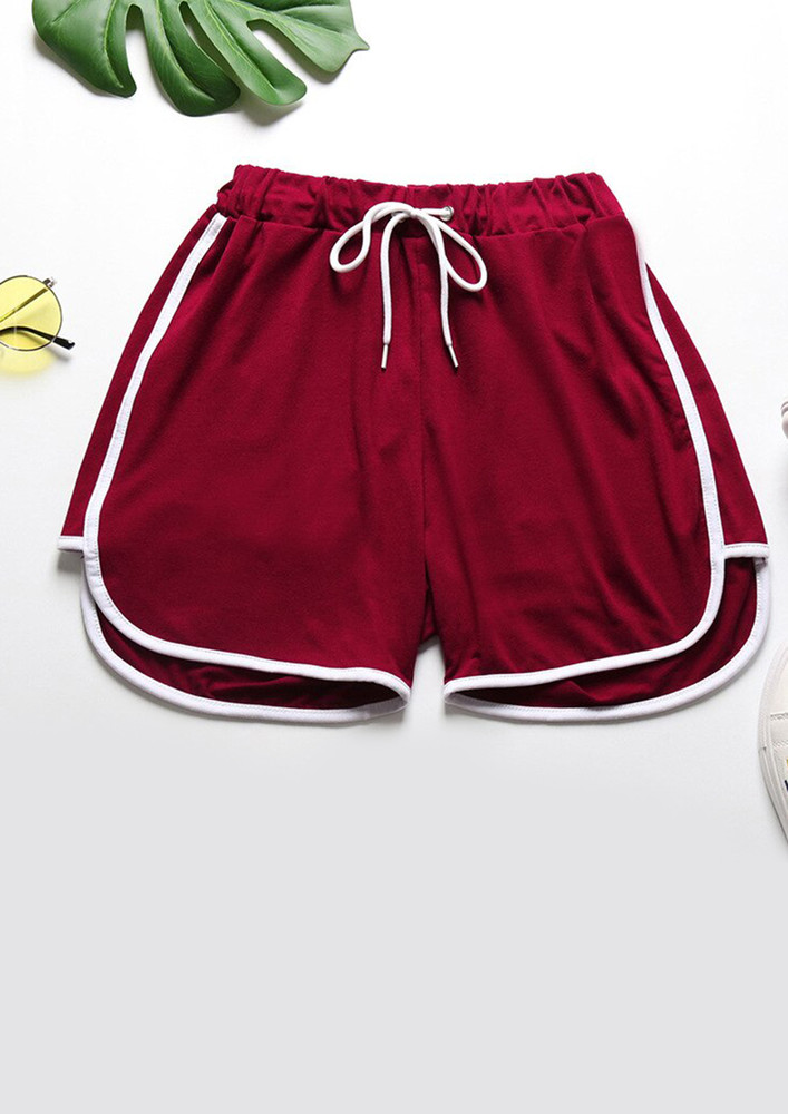 Red Drawstring Fitted Contrast Edge Shorts