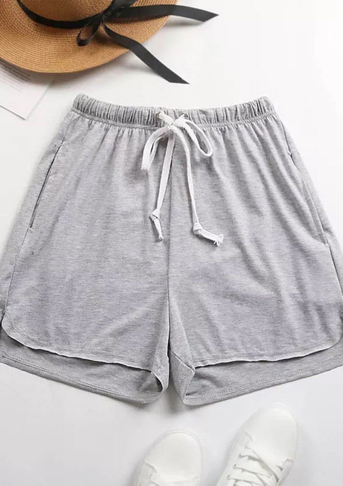 Grey Drawstring Waist Straight Casual Shorts