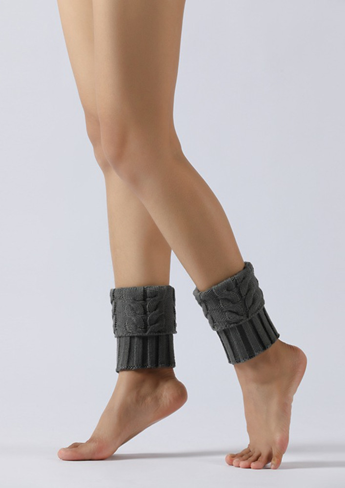 Grey Textured Knit Acrylic Boot Cuffs