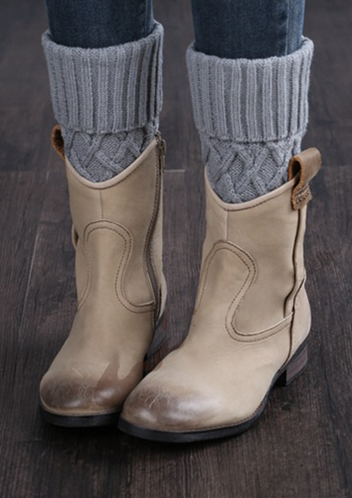 Rib-knit Geometric Print Grey Boot Cuffs