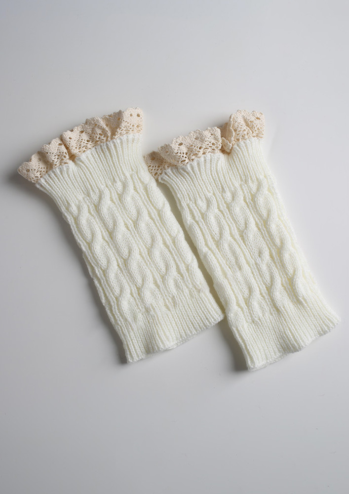 Lace Trim & Ribbed Acrylic White Boot Cuffs