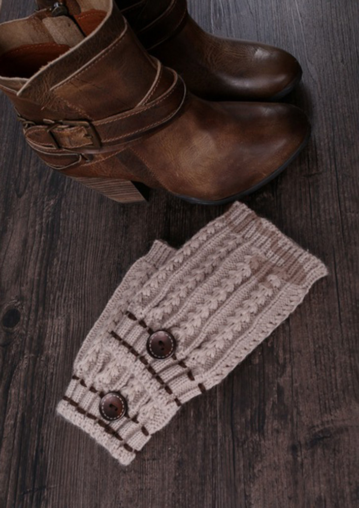 Contrast Stitch Beige Knit Boot Cuffs