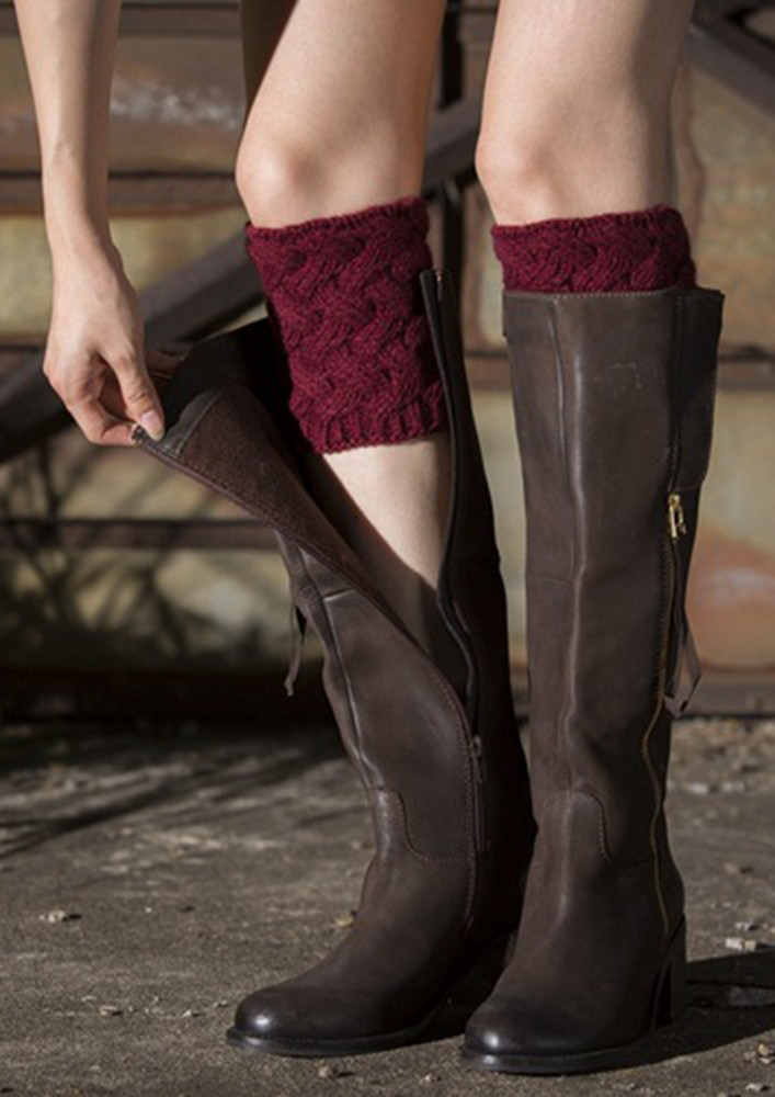 Comfy Crimson Acrylic Knitted Boot Cuffs