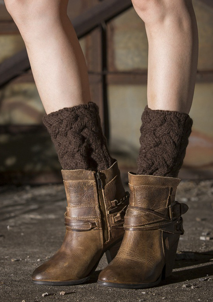 Comfy Deep-brown Acrylic Knitted Boot Cuffs