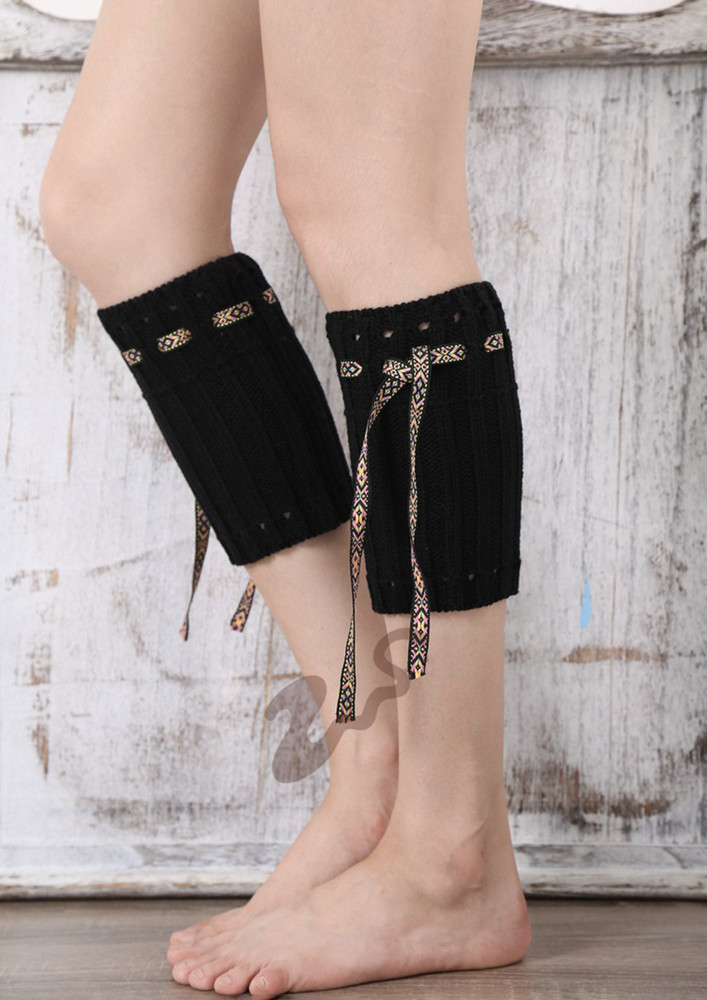 Black Knitted Bohemian Lace Tie Boot Cuffs
