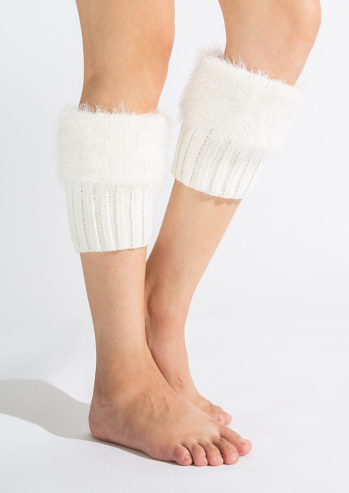 White Faux-fur Ribbed Short Fs Boot Cuffs