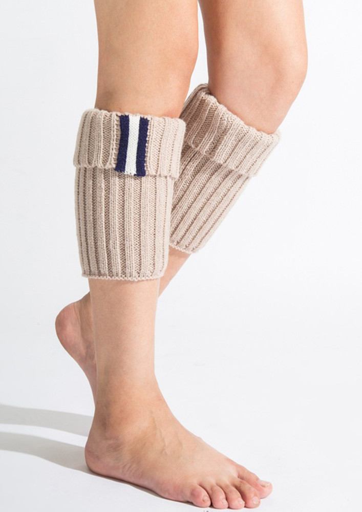 All Ribbed Short Acrylic Beige Boot Cuffs