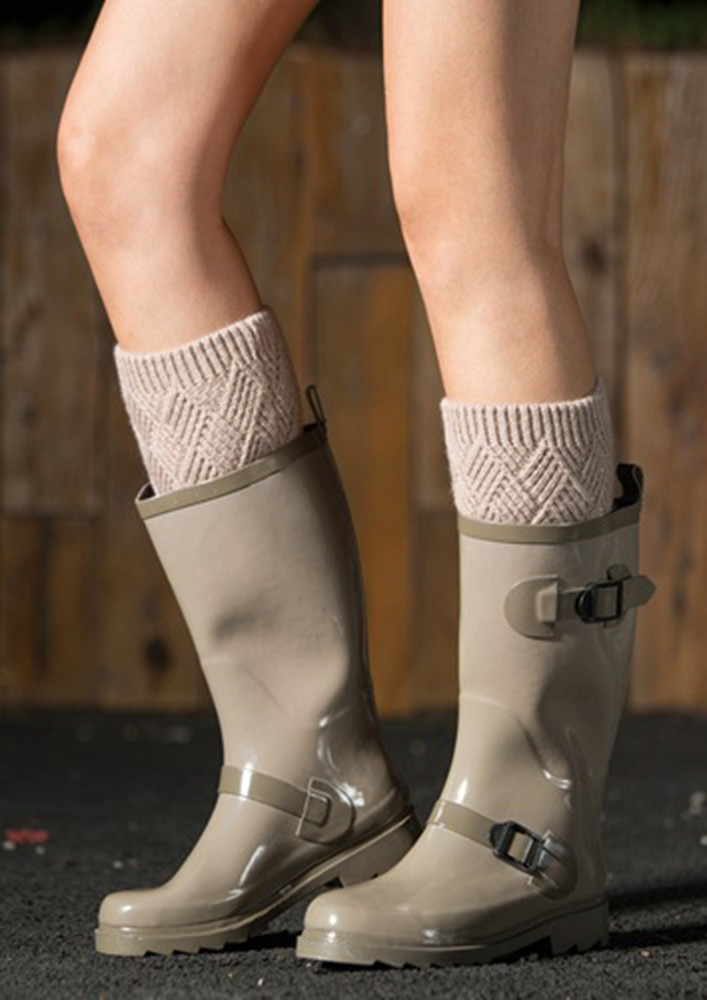 Solid Beige Geometric-texture Short Boot Cuffs