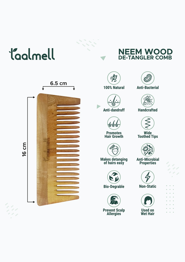 Neemwood Comb Pack Of 2 (detangler Comb + Dual Tooth Comb )