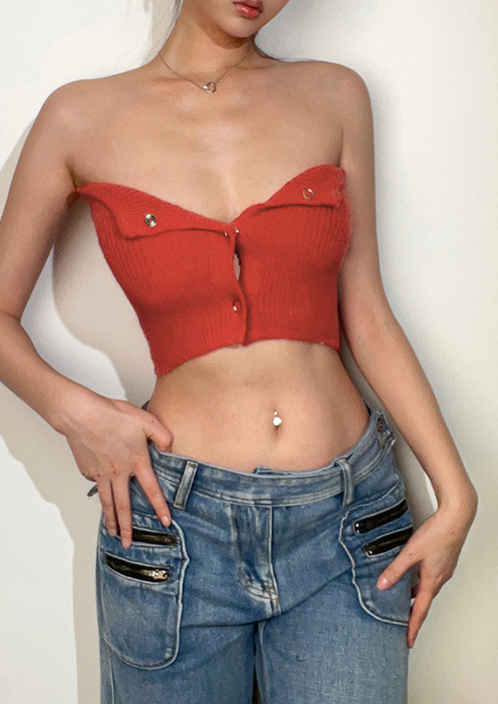 SNAP-BUTTON FRONT RED TUBE TOP