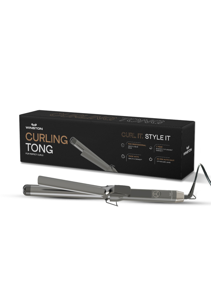 WINSTON Hair Curling Tong Women Professional Curler Tourmaline Plate Adjustable Temperature Control PTC Fast Heating Auto Shut Off (25mm Grey)