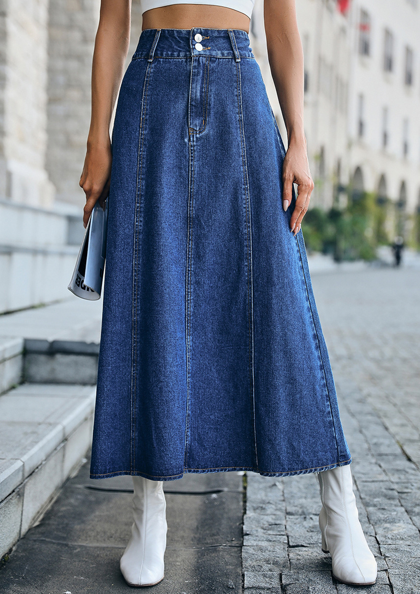 Buy Lyush Women Beige Washed Denim A-Line Skirt Online at Best Price |  Distacart