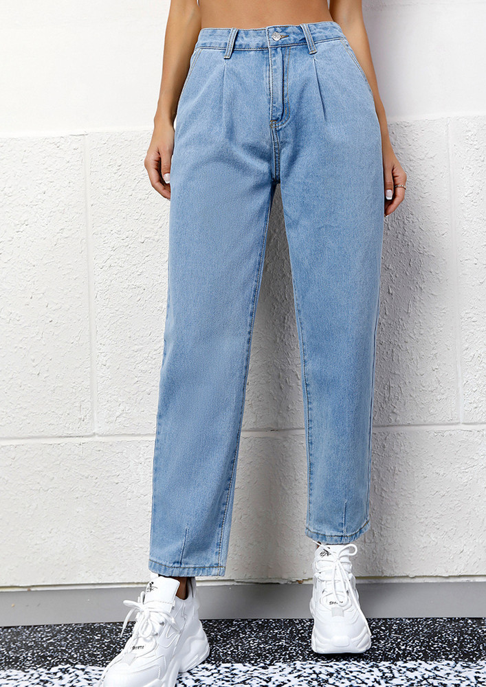 High-rise Pure Blue Straight Jeans