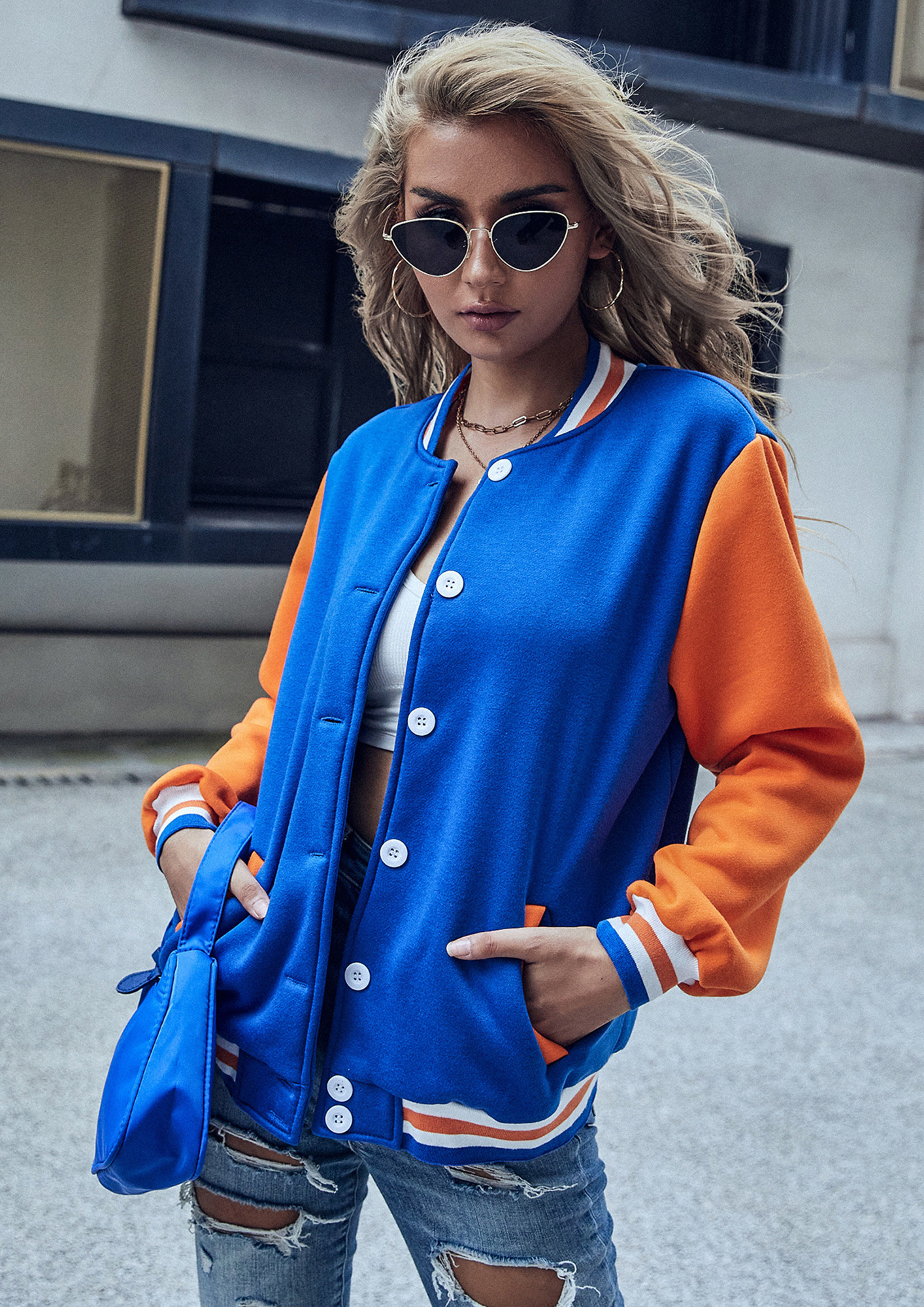 Lucy Hale, Burnt Orange Bardot Top, Black Biker Jacket, Navy Blue Sneakers,  Knotted Design, V-Neck, Wrap Front, Blue Jeans | Lucy Hale Burnt Orange  Bardot Top 2… | Blue leather jacket outfit,