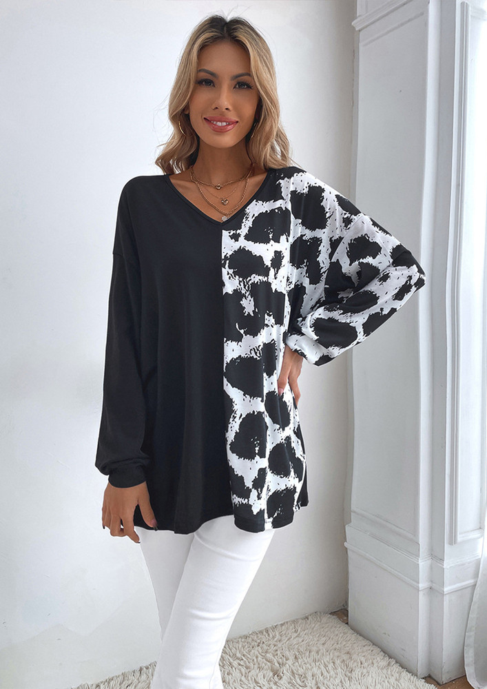 Partly Animal Prints With Solid Black Top