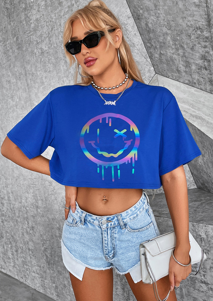 SMILEY STYLE BLUE CROP TOPS
