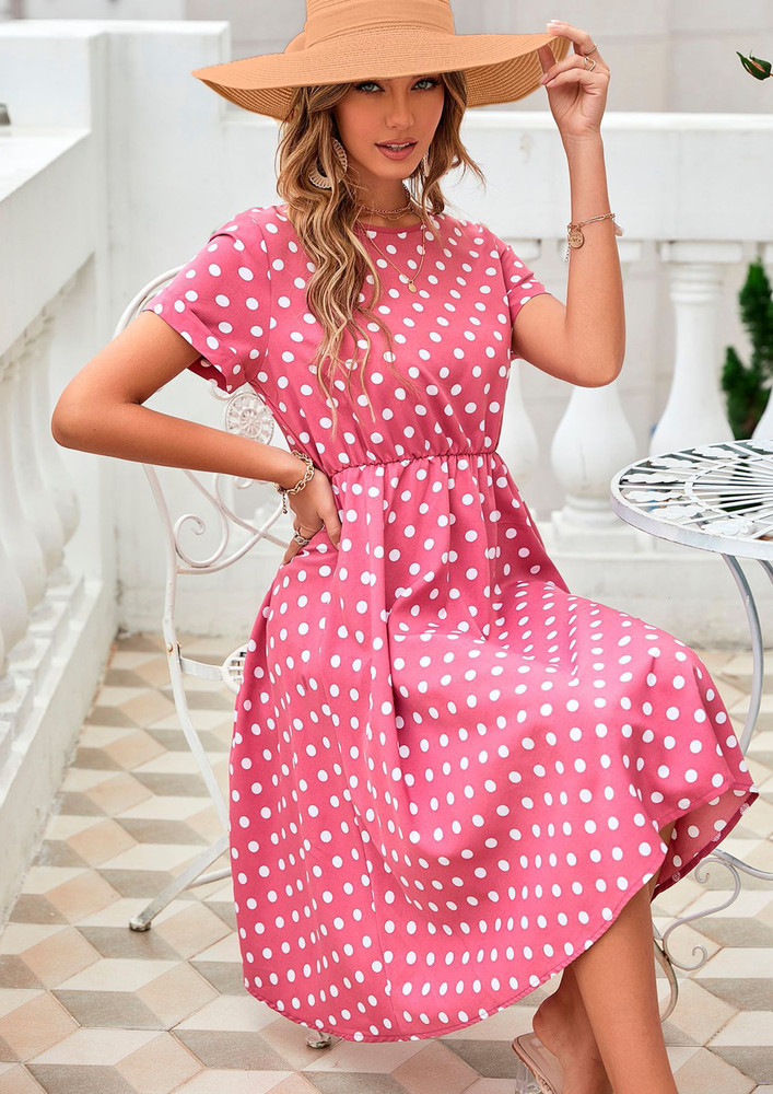 Summery Vibes Pink Chiffon Polka Dot Dress