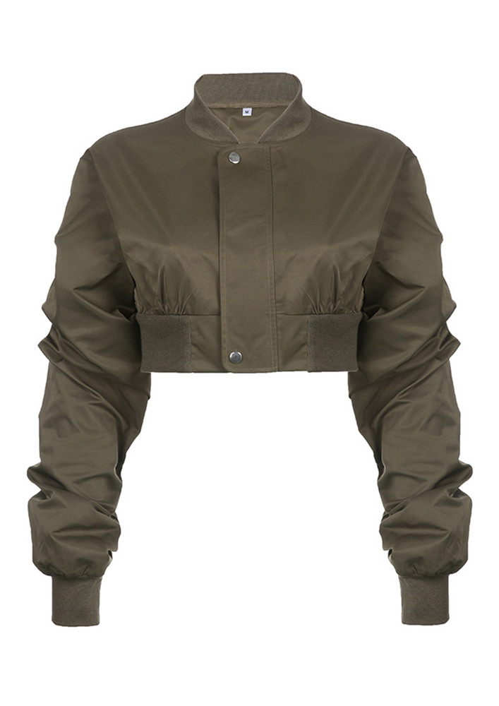 The Solid Green Zip-fly Cropped Jacket