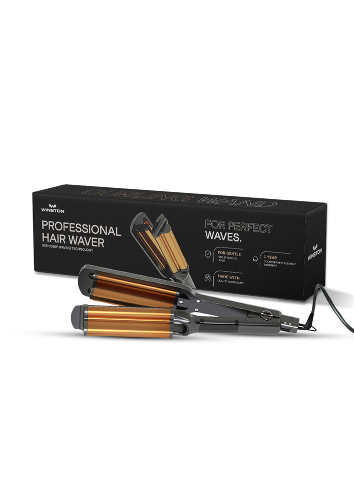 Winston Hair Waver Women 3 Barrel Deep Waver Machine With Tourmaline Plate Cordless Hair Styler (80 Watt Black Copper)