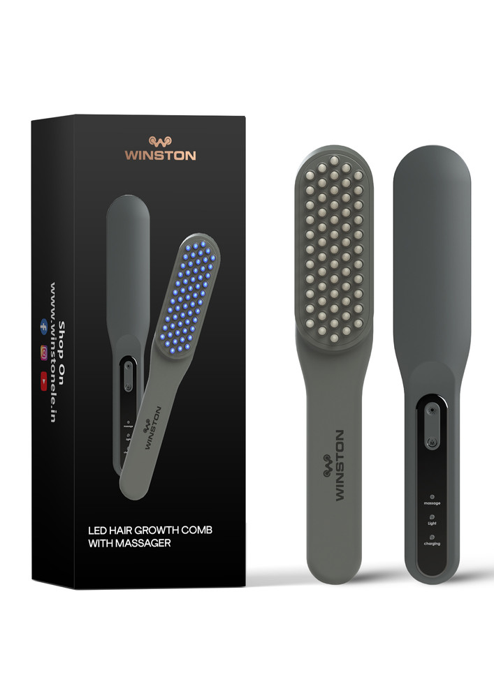 WINSTON LED Hair Growth Therapy Comb Detangling Red & Blue Light Mode Scalp Vibration Head Massager Treatment All Hair Types Both Men & Women