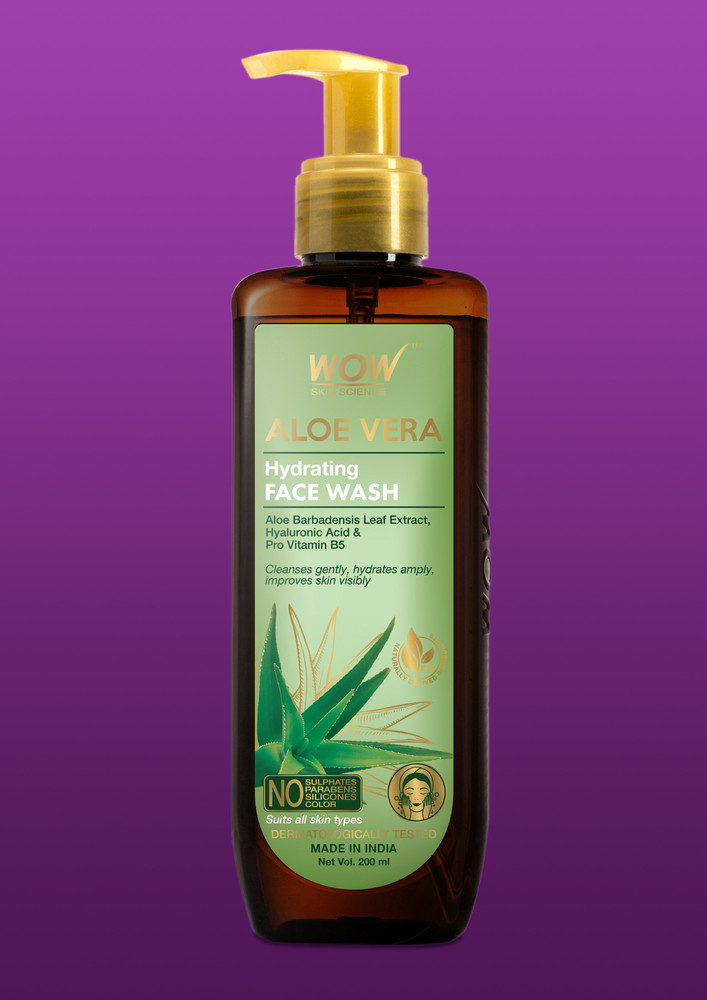 Wow Skin Science Aloe Vera Hydrating Gentle Face Wash - With Aloe Leaf Extract, Hyaluronic Acid & Pro Vitamin B5 - For Cleansing, Hydrating Skin - No Parabens, Sulphate, Silicones & Color - 200 Ml