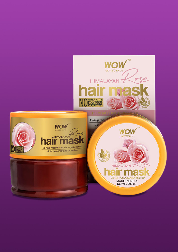 Wow Skin Science Himalayan Rose Hair Mask With Rose Hydrosol, Coconut Oil, Almond Oil & Argan Oil - For Volumnising Hair, Anti Smelly Scalp - No Parabens, Sulphate, Silicones, Color & Peg - 200ml