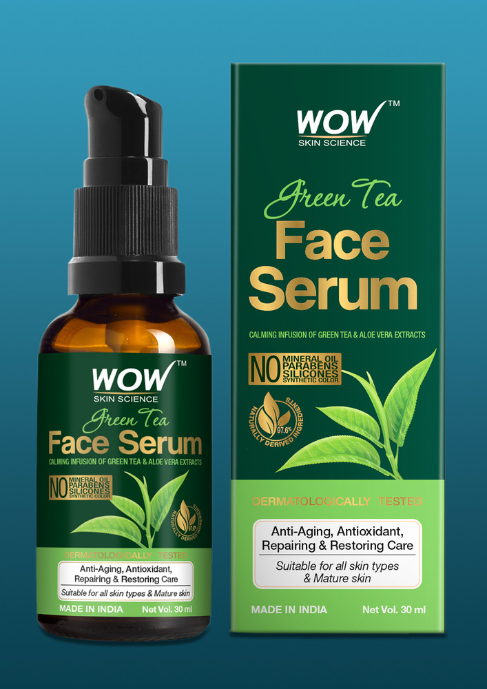 WOW Skin Science Green Tea Face Serum - with Green Tea & Aloe Vera Extracts - for Repairing & Restoring Skin - No Mineral Oil, Parabens, Silicones & Synthetic Color - 30mL