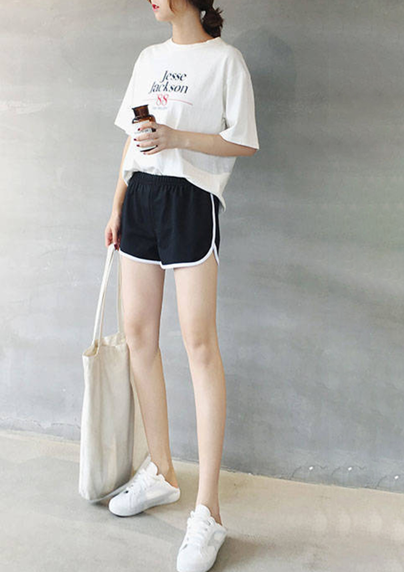 STAYING HOME BLACK CASUAL SHORTS