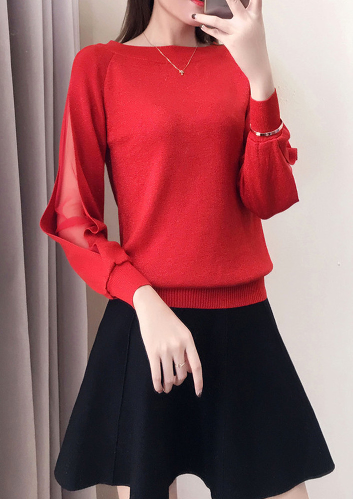 RED BLOUSE TOP WITH PLEATED SKIRT CO-ORD SET
