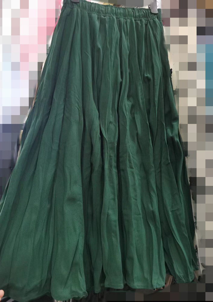 Random Pleats Green Midi Skirt