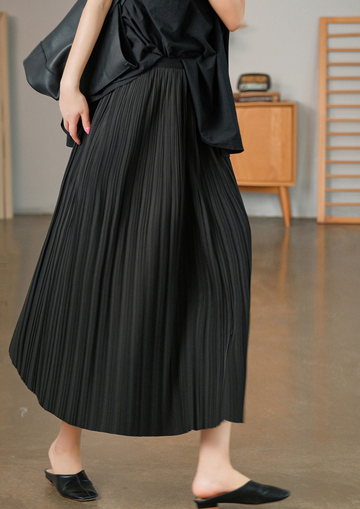 Clear Canvas Pleated Black Midi Skirt