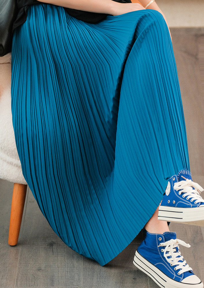 Clear Canvas Pleated Blue Midi Skirt