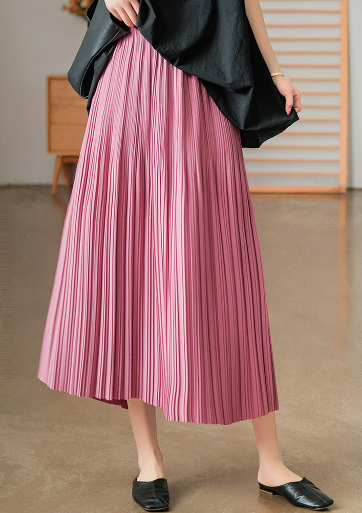 Clear Canvas Pleated Pink Midi Skirt