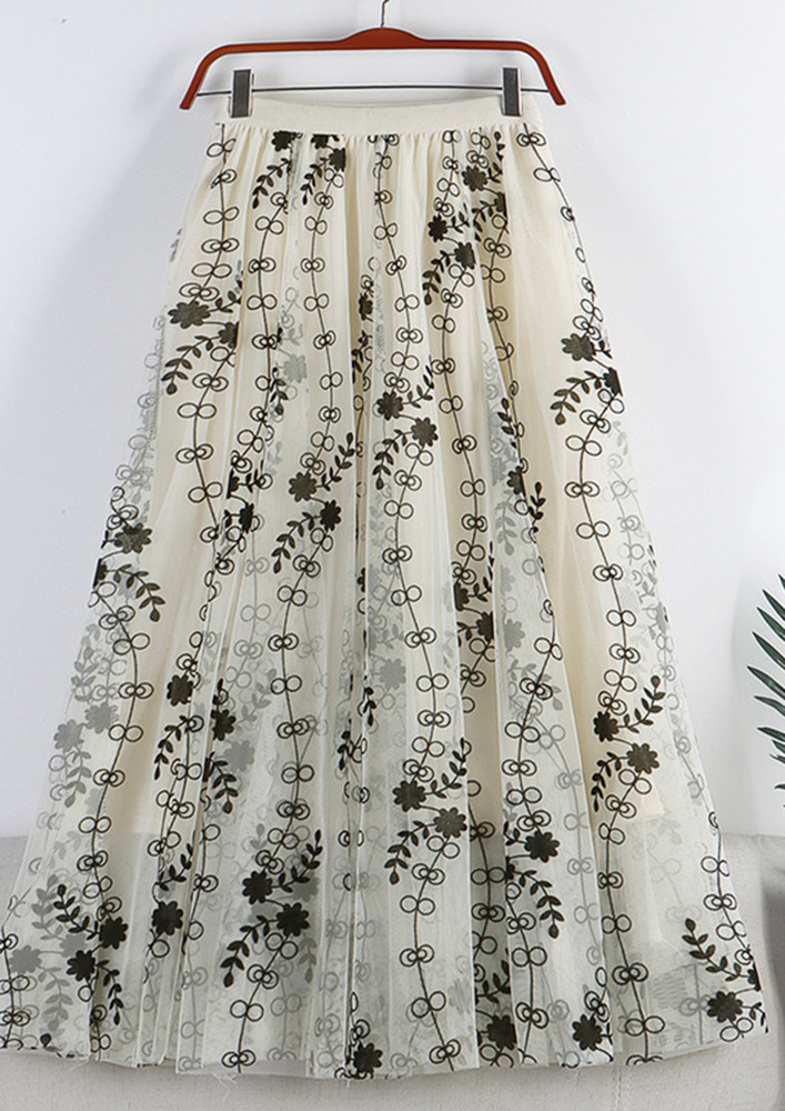 Cindrella In White Flower Mesh Midi Skirt