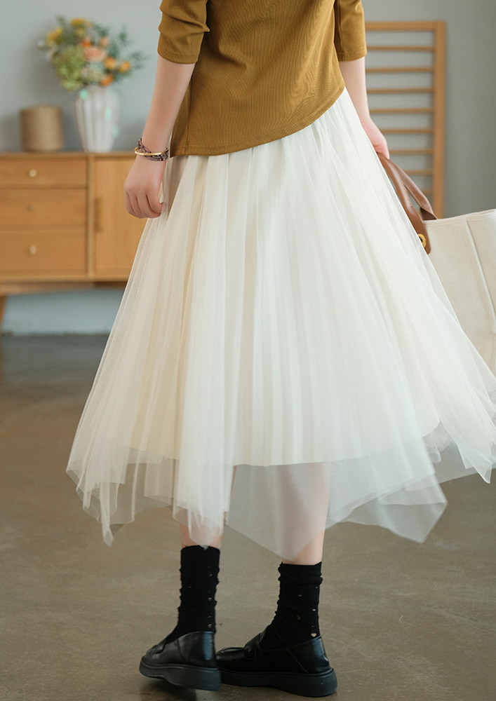 Gala Ready White Asymmetrical Midi Skirt