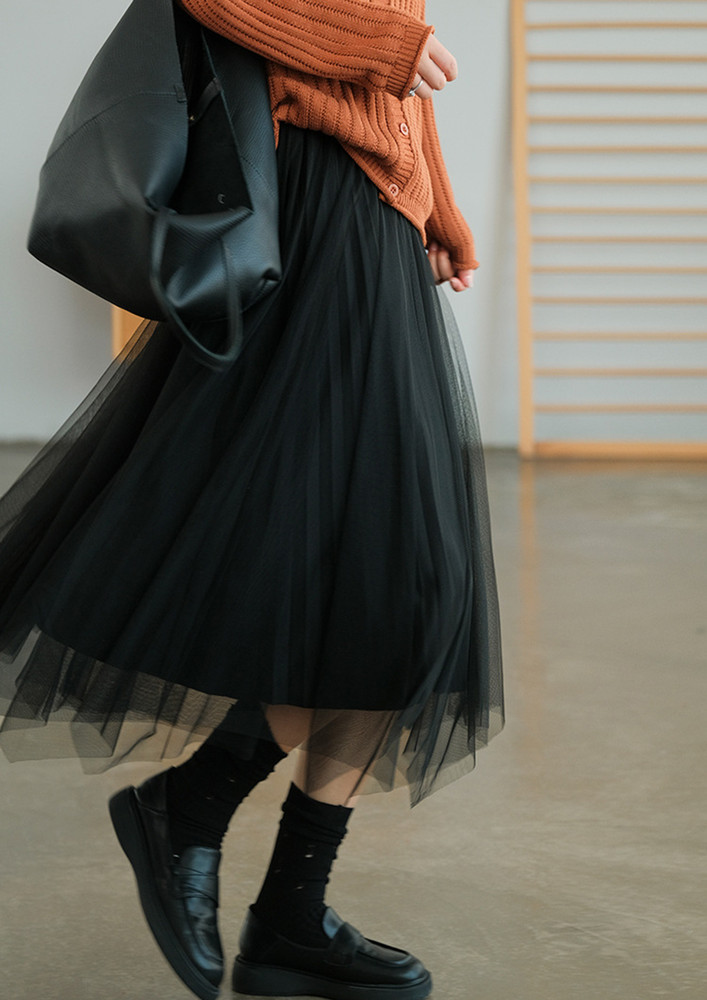 Gala Ready Black Asymmetrical Midi Skirt