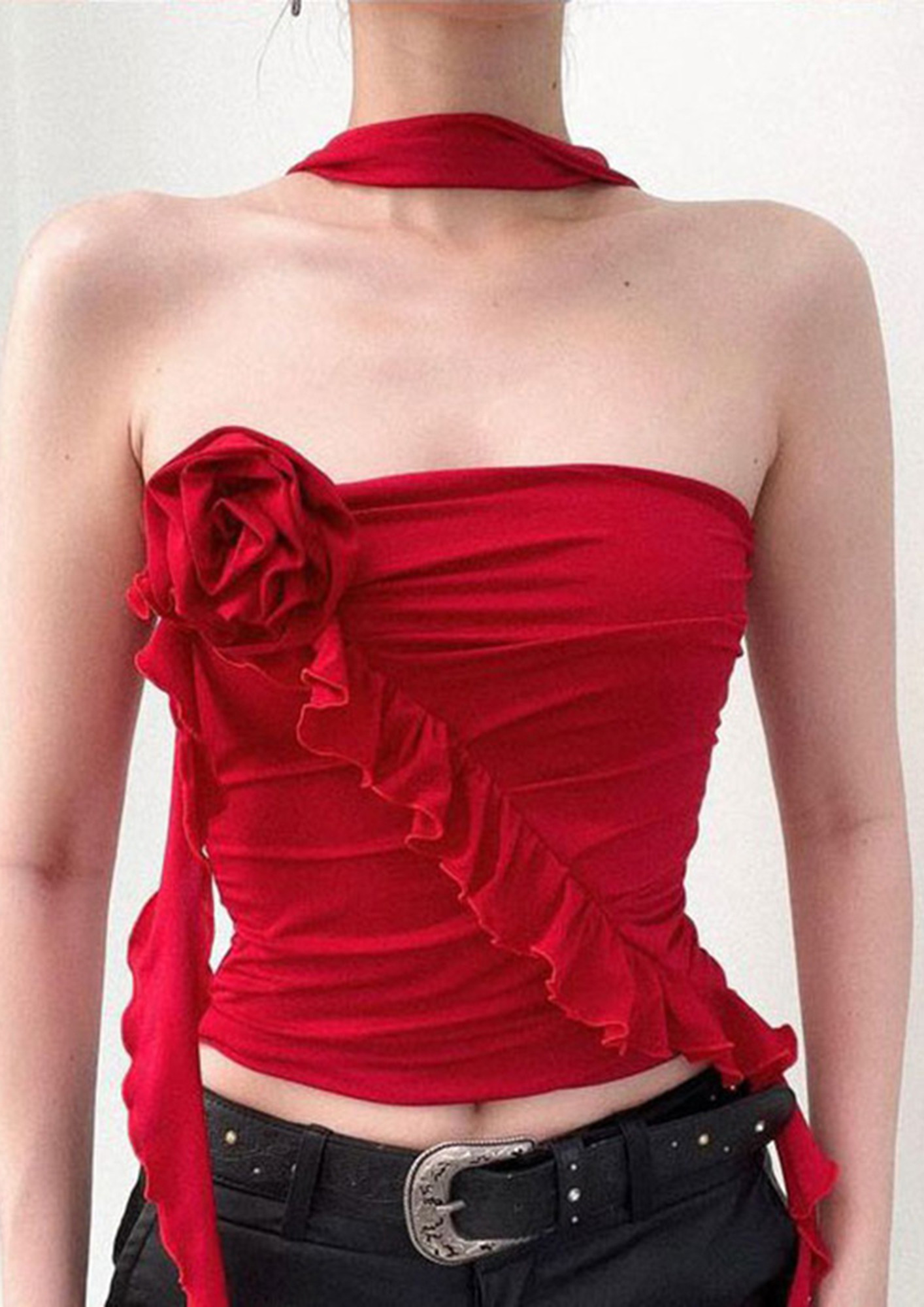RED CONVERTIBLE STYLE Y2K TUBE TOP