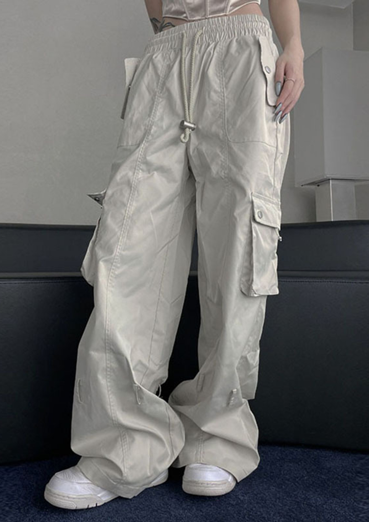 Bershka Drawstring Waist Cargo Pants in Gray | Lyst