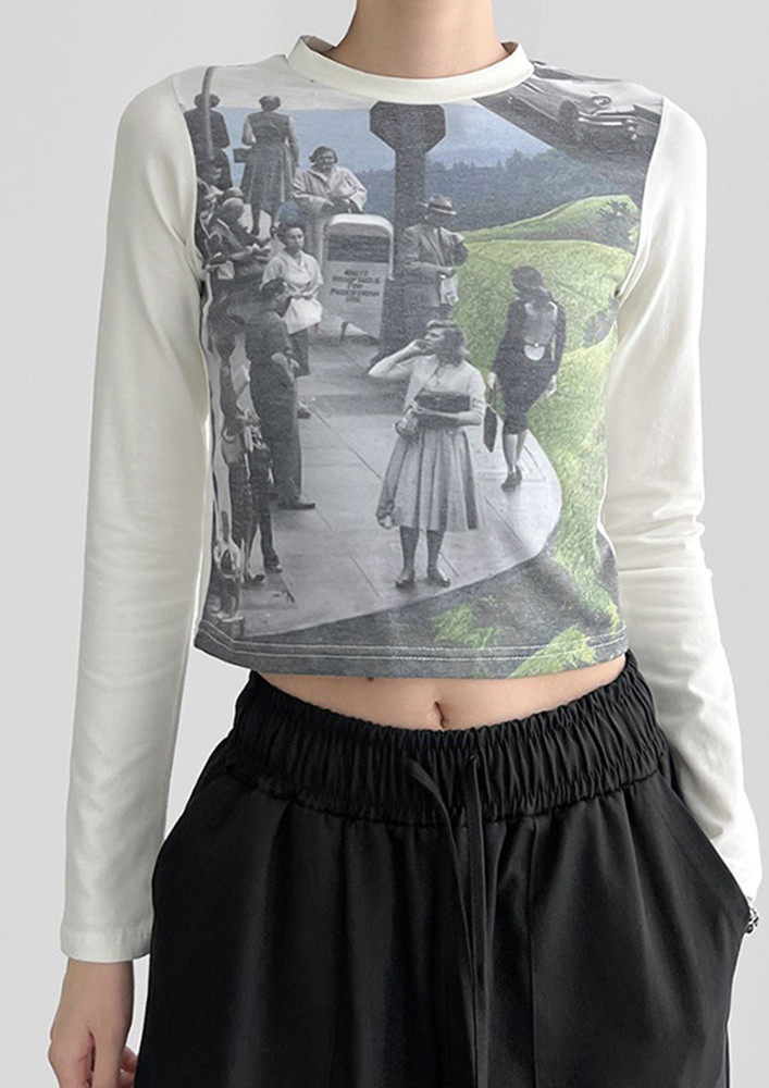 POLYESTER GRAPHICALLY-PRINTED WHITE T-SHIRT