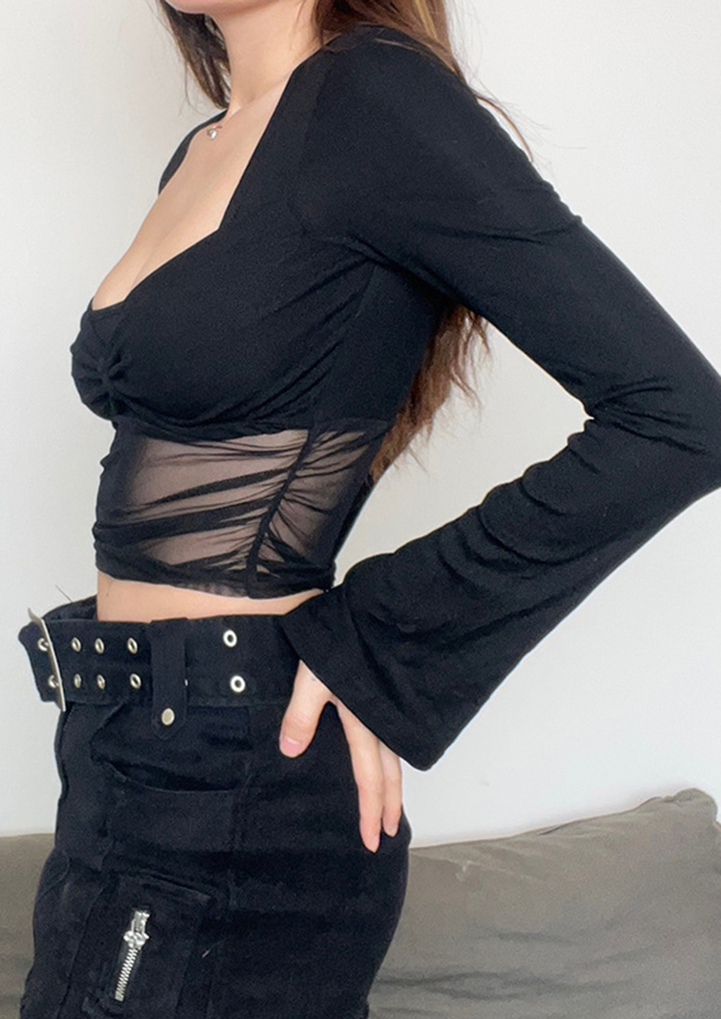 Buy MESH DETAIL TWISTED BLACK CROP TOP for Women Online in India